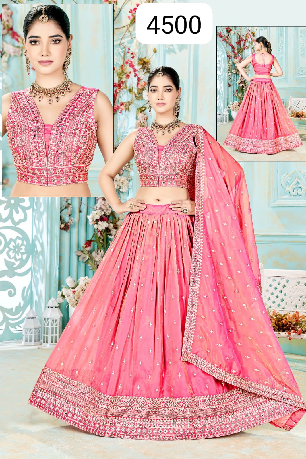 Royal Pink Mirror-Work Lehenga Choli Set