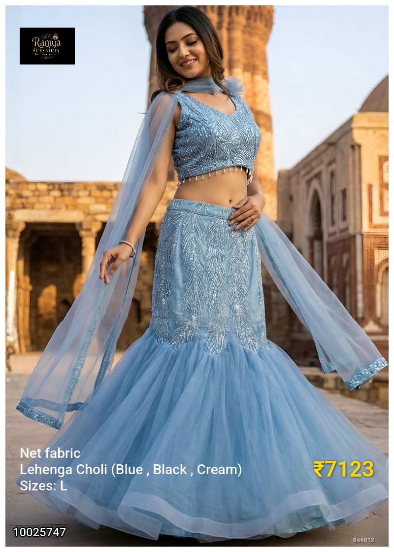 Navy Blue Embroidered Peplum Lehenga Set
