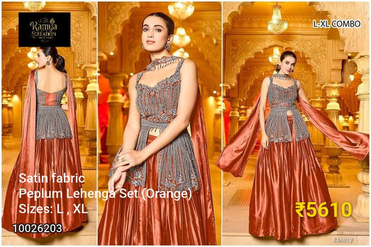 Orange Satin Peplum Lehenga Set