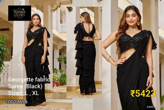 Black Designer Georgette Saree Set