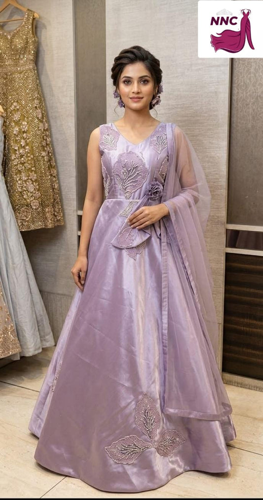 Lavender Frost Shimmer Gown with Net Dupatta