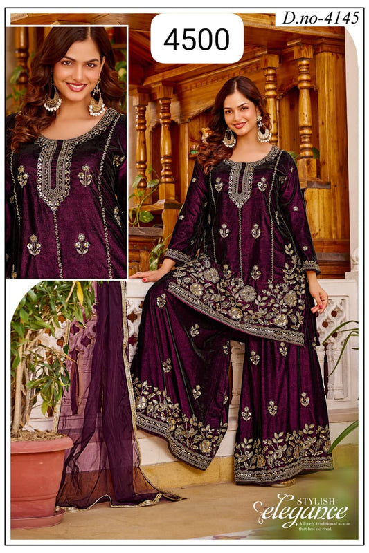 Stylish Elegance Heritage Velvet Sharara Set
