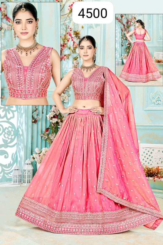 Royal Pink Mirror-Work Lehenga Choli Set